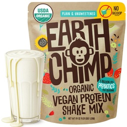 EarthChimp Organic Vegan Protein Powder - z probiotyki - Non GMO, Dairy Free, Non Whey, Plant Based Protein Powder for Women and Men, Gluten Free - 52 Servings 64 Oz (Plain & Unsweetened) No Scoop
