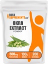 BulkSupplements.com Okra Extract Powder - Okra Supplement, Źródło Fiber, Herbal Supplement - Vegan & Gluten Free, 500mg na jedną porcję, 100g (3.5 oz) (opakowanie po 1)