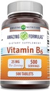 Niezwykłe witaminy B6 (pirydoksyna) 25 Mg suplement ETAP 124; tabletki ETAP 124; Nie-GMO ETAP 124; Bezglutenowe ETAP 124; Made in USA (1 Pack ETAP 124; 500 Count)