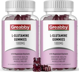 L Glutamina 1000mg Gummies - Relief mięśniowy i wsparcie immunologiczne, Suplement aminokwasów z Magnezu Glycinate, Vegan & Non-GMO, Gluten Free (120 Count)