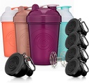 GOMOYO Fitness Bundle - 4- Pack Shaker Butelki z Agitator + 5- Pack Protein Funels z Carabiner, BPA- Free & Zmywarka Sejf