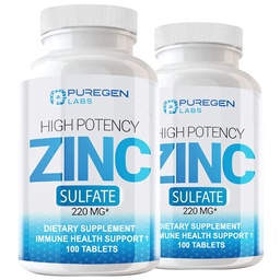 Puregen Labs Siarczan cynku 220 mg Suplement diety Tabletki - 100 Ilość (Opakowanie po 2)