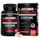 L Arginine L Citruline Supplement 3000mg (240 kapsułek) Nitric Oxide Pills for Men - Stamina, Endurance, Performance for Workouts - NO Supplements for Men - Gluten Free, Non-GMO, Vegan Capsules