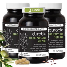 Trwałe ciśnienie krwi - Benolea Olive Leaf & Enovita Grape Seed Extract - Zdrowe krążenie, Tlenek azotu i Artery Support - Doctor Formated, Wegan, Non-GMO, Made in USA (180 kapsułki)