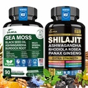 Shilajit 9000mg, Sea Moss 17500mg, Ginger & Black Seed Oil 4000mg, Ashwagandha 5000mg, Rhodiola Rosea, 1000mg Panax Ginseng 1500mg, Wszystkie w 1 Suplement - Sea Moss & Shilajit Vitality Bundle