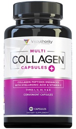 Multi Colagen Peptydes Kapsułki dla kobiet - Zhydrolizowany Kolagen dla kobiet Pigułki typu I II III V & X Plus Witamina C & Kwas hialuronowy dla pięknych skóry włosów i paznokci - 30 Służenie