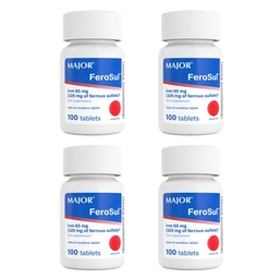 Major FeroSul - Żelaza siarczan 325 mg tabletki - Żelaza Suplement dla Kobiet i Mężczyzn - Specjalnie powlekane tabletki easy- to- Połknięcie - Czerwony - 100 Liczba (4 opakowania)