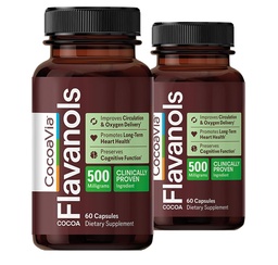 CocoaVia Cardio Health Supplement, 60 Day, 500mg Cocoa Flavanols, Support Heart Health, Boost Nitric Oxyde, krążenie krwi, Energia, Wegan, Ciemna Czekolada, 120 Kapsułki