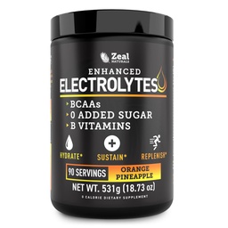 Zeal Naturals Electrolyte Powder Recovery Drink (90 Służenia 124; Pomarańczowy Ananas) w 0 Cukier + BCAA + B- Witaminy Suplement Elektrolitu w Cynk potasu i Magnez do nawadniania - Keto Electrolytes
