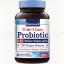 Bonawell Probiotyka 120 Milion CFU 32 Szczepy z Prebiotyki, Enzymy do Gut Health, 3- in-1 Daily Probiotic, Shelf- Stabilny, Delayed- Release, 30 Czapki Veggie
