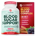 PurePremium Normal Sugar Sugar Supplement - 20 Active Ingredients Complex to Support Blood Sugar Levels Just in The Normal Range - z cynamonem, Gorzkim Melon, Chrom, Mulberry - 120ct