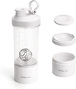 Blender Shaker Protein Tritan Butelka Tritan z pojemnikiem na tabletki / proszek do przechowywania dla białka Butelka-przed treningiem - Mikser Cup- Gym Sport Butelka wodna z wire whisky kulki biały