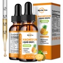 2 Opakowanie Magnezu Glicynian krople płynne, 1000mg płynne Magnezu złożone krople do snu, Nerwy, Energia, Mięśnie, Kości, Spokój i Spożywanie, Wysoka Absorpcja, 2 Fl Oz, Flavor ananasowy