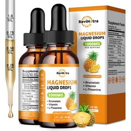 2 Opakowanie Magnezu Glicynian krople płynne, 1000mg płynne Magnezu złożone krople do snu, Nerwy, Energia, Mięśnie, Kości, Spokój i Spożywanie, Wysoka Absorpcja, 2 Fl Oz, Flavor ananasowy