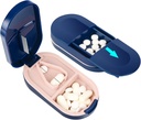LEAFTION Pill Cutter, Przenośny Pill Splitter 2-in-1 Pill Case ze stali nierdzewnej Ostrze, dla małych lub dużych tabletek Vitamin, Cut Pills z Mini Pill Organizer Encomble - Blue