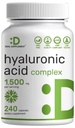 Suplement Hyaluronic Acid Supplements 1.500mg - 240 Kapsułki, z MSM & Witamina C - Czysty 95% Supplement 124; Non-GMO + Roślina Based HA - Wspiera zdrowe połączenia, Kości, Tkanka łącząca, & Hydration skóry