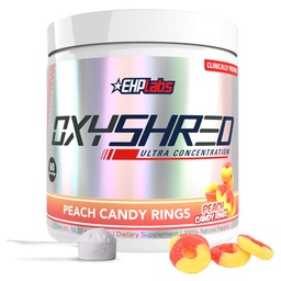 EHP Labs OxyShred PreWorkout Proszek - Proszek do treningu wstępnego z L Glutamina i Acetyl L Karnityna, Energy Boost Drink - Pierścienie brzoskwiniowe Candy, 60 Słupki