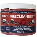 PureClean Organic Beet Juice Powder - Suplement tlenku azotu - 100% USA Hodowane Beets - Organic Beet Root Powder 30 Służenia, 300g (2 Słoje 60 Służenia)