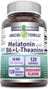 Amazing Formulas Melatonin with Vitamin B6 + L-Theanine Supplement | 30 Mg Per Serving | Mixed Berry Flavor | 120 Tablets | Non-GMO | Gluten Free | Made in USA