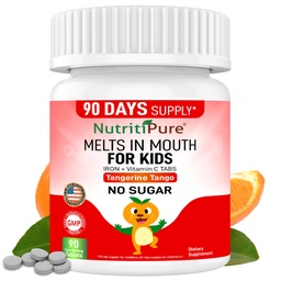 Żelazo do żucia dla dzieci, Żelazko Feronyl ® Carbonyl Iron 9 mg, Witamina C 30 mg, Tangerine Tango Orange Flavor, 90 Count