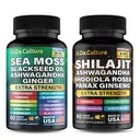 Shilajit and Sea Moss Combo - Sea Moss and Shilajit Bundle with Ashwagandha, Black Seed, Turmeric, Bladderwrack, Burdock, Black Pepper with Vitamins and Antioksydants - 120 Veggie Capsules
