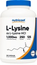 Nutricost L- Lysin 1000mg, 250 kapsułek - 500 mg Per Cap, Gluten Free, Non-GMO
