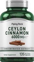 Piping Rock Ceylon Cynamon Kapsułki 6000mg 124; 135 Hrabia 124; Skoncentrowane Herbal Extract Supplement Supplement 124; dla mężczyzn i kobiet 124; Non-GMO, Gluten Free