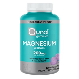 Qunol Gummies magnezu dla dorosłych, 200mg Magnezu pierwiastkowego (od 1,750mg Cytratu magnezu), Wysoka Absorpcja Suplement magnezu, Supports Nerve, Bone and Muscle Health, Wegetarianin, 120 Count