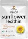 Organiczna lecytyna słonecznikowa w proszku, 12oz - Wolny od soi, Roślina na bazie, Natural Occurring Phosfatidyl Choline - Suplement do Laktacji dla Kobiet - Non-GMO