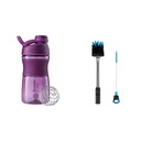 Butelka BlenderBottle SportMixer Shaker Butelka Perfect for Protein Shakes and Pre Workout, 20- Ounce, Plum & 2- in-1 Butelka Shaker i Szklista Szczotka do czyszczenia, 1 Pack, Gray