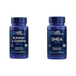 Life Extension N- Acetyl- L- Cysteina (NAC), immunologiczna, oddechowa i DHEA 25 mg - Suplement do Równowagi Hormonów, Wsparcie immunologiczne, Zdrowie Seksualne, Zdrowie Kości i Kardiologii