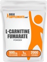 BulkSupplements.com L- Karnityna Fumaran Proszek - Suplement karnityny, Żywienie sportowe, L- Karnityna 500mg - Gluten Free, 500 mg na jedną porcję, Gluten Free, 1 kg (2,2 kg) (Opakowanie 1)
