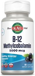 KAL Witamina B- 12 Metylokobalamina Lozenges 5000mcg, Zdrowa energia, Metabolizm, Nerwy i Czerwone Krwinki Wsparcie, * Optymalne wchłanianie, Naturalny Acai Flavor, Wegan, Cukier wolny, 60 Sługi, 60 Lozengi