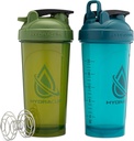 Hydra Cup ProFlow [2 Pack] 28 okr Shaker Butelki do shakes protein, Shaker Cups z whisky blender piłkę, Shaker Butelka z uchwytem, Podróże, BPA Free (zielony i niebieski, 2 Pack)