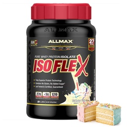 ALLMAX Nutrition - ISOFLEX Proszek z białka serwatki, Izolat białka serwatki, Białko 27g, Tort urodzinowy, 2 funt