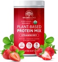 Truskawka - Proszek białkowy na bazie roślin, Mieszanka proteinowa, Proszek białkowy z witaminami i minerałami, 20g białka, & Kompletny Profil aminokwasów, Proszek białkowy wegański