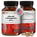 DailyNutra KSM- 66 Ashwagandha 600mg Organic Root Extract - Wysoka moc suplement z 5% Withanolides 124; łagodzi zmęczenie, wspomaga relaks, Focus, Energia, & Wzrost mięśni (60 kapsułki)