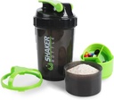Butelka shaker - Puchar shaker protein z magazynami - Leak- odporne na wycieki Butelki z mieszalnikiem do gładkiego mieszania - 500ML / 16oz (GREEN & BLACK)