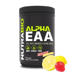 NutraBio Alpha EAA - Acids All- Day Amino for Muscle Growth and Hydration - Esential Amino Acids with Nootropics & Adaptogens- Full Spectrum EAA BCAA Powder - 30 Servings - Truskawka Lemon