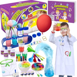 UNGLINGA 30 Experiments Science Kit for Kids with Lab Coat, Chemia Zestaw zabawek STEM prezenty urodzinowe dla chłopców, Naukowiec Costume Role Play Narzędzia Edukacja Zestaw