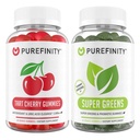 PUREFINITY Tart Cherry and Super Greens Gummies Bundle (Flush & Cleanse kwasu moczowego z codziennych Zielonych)