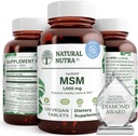 Natural Nutra OptiMSM, Suplement MSM z siarką, Zapobieganie gęstości włosów, Zwiększenie elastyczności stawów i zdrowia kości, Chrząstki zdrowia, Pomaga utrzymać równowagę płynów, 1000 mg, (120) Wegańskie tabletki