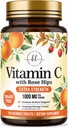 Witamina C Suplement 1000mg - Dodatkowa siła z Rose Hips Bioflavonoids - Bez cukru Witamina C Pigułki do żucia, Vit C dla immunologicznego wsparcia i ochrony przeciwutleniacza - 120 Tabletki do żucia