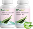 AloeCure Daily Probiotics 10 Billion CFU for Digestive Support 8 Strains, 6 Prebiotics & Enzymes - Digestive Supplement with Bromelain for Women & Men - Gut Support, Digestive Relief, 30 Caps x 2btls