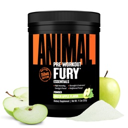 Animal Fury pre Workout Powder - Zielone jabłko, 350mg kofeina, BCAA aminokwasy, 2g Beta Alanine, Citruline & Tyrosine, Energia, Focus, Siła, Wytrzymałość, Wstępny trening dla mężczyzn i kobiet, 20 Służenie