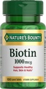 Nature's Bounty Biotin, Supports Metabolism for Energy and Healthy Hair, Skin, and Nails, 1000 mcg, 100 Tablets