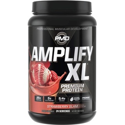 PMD Sports Amplify XL Premium Suplement białka serwatki Hydro Zielone Mieszanka - Glutamina i Matrix białka serwatki z Superfood dla mięśni, Siła i Odzysk - Truskawka Slam (24 Służenia)