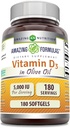 Niezwykłe witaminy D3 z Olive Oil 5000 IU Softgels Supplement Equipment 124; Non-GMO Equipment 124; Gluten Free Equipment 124; Made in USA (180 Count)