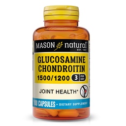 MASON NATURAL Glukozamina Chondroitin 1500 / 1200 z witaminą C, wspomaga wspólne zdrowie dla normalnej elastyczności i mobilności *, 100 kapsułki, 1 miesiąc dostaw