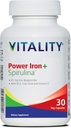 Vitality Power Iron + Spirulina | 45mg Iron | Blood Builder | Iron Deficiency Support | Vegan | All Natural Supplement | Gentle on Stomach | 30 Capsules